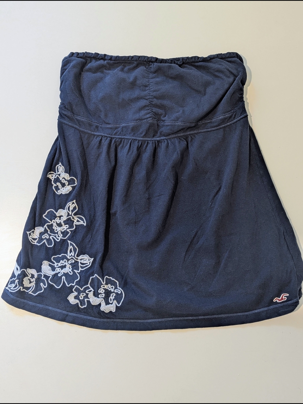 Vintage Y2K Hollister Babydoll Tube Top Navy Blue Embroidered Floral, Size M